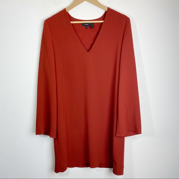 Theory Ulyssa Crepe Shift Dress Rust Size M - Picture 2 of 9